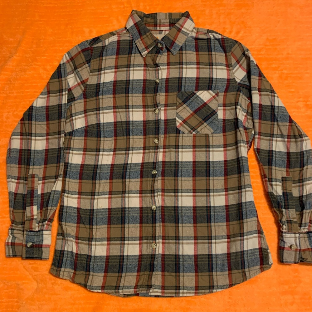 Field & Stream Women’s Plaid Shirt - Tan, Blue, Red